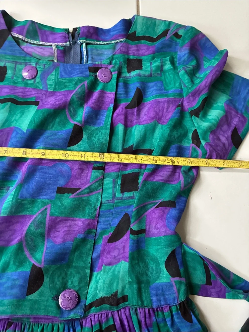 Vintage Teal & Purple Short Sleeve Dress